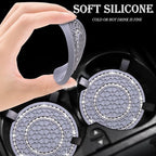 4PCS Bling Crystal Rhinestone Cup Holder Coaster, 2.75 inch Soft Silicone Anti-Slip Shockproof, Car Cup Holder Insert Coasters, Universal Car Interior Accessories for Women (Gray & White)