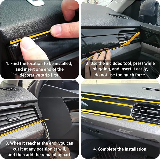 Car Interior Trim Strips,Universal 16.4 ft Car Electroplating Decoration Styling Door Dashboard, Flexible Interior Trim Accessories with Installing Tool(Gold)