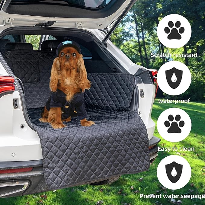 SUV Cargo Liner for Dog Car Seat Cover for Pet Dogs Waterproof Cargo Cover Dog Seat Mat for SUVs Sedans Vans with Bumper Flap Protector, Non-Slip, Black 70"x40"
