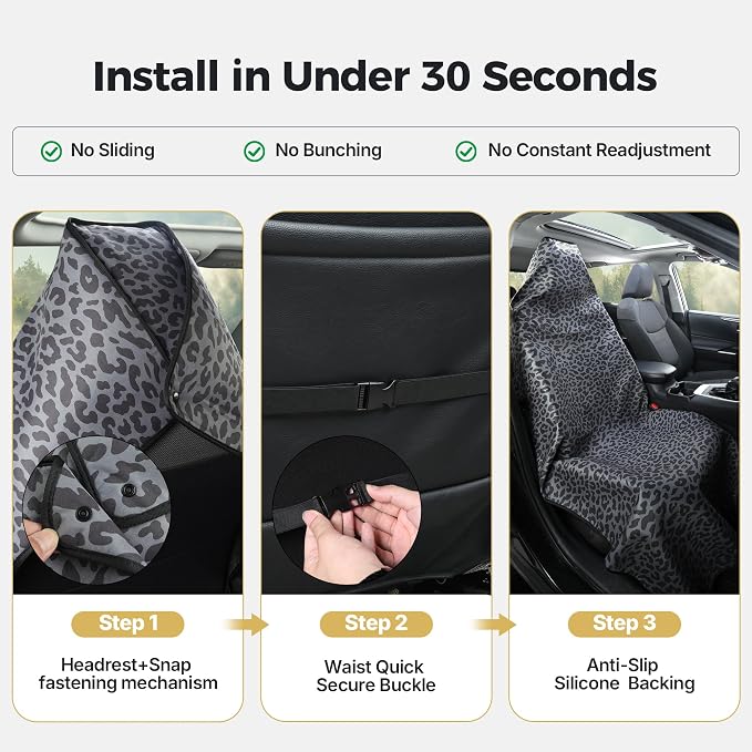 Car Seat Cover Protector, Waterproof Sweat Towel Seat Cover for Gym, Sports, Beach, Universal Front Seat Cover for Cars, Trucks, SUVs, Leather Seats(Gray Leopard)