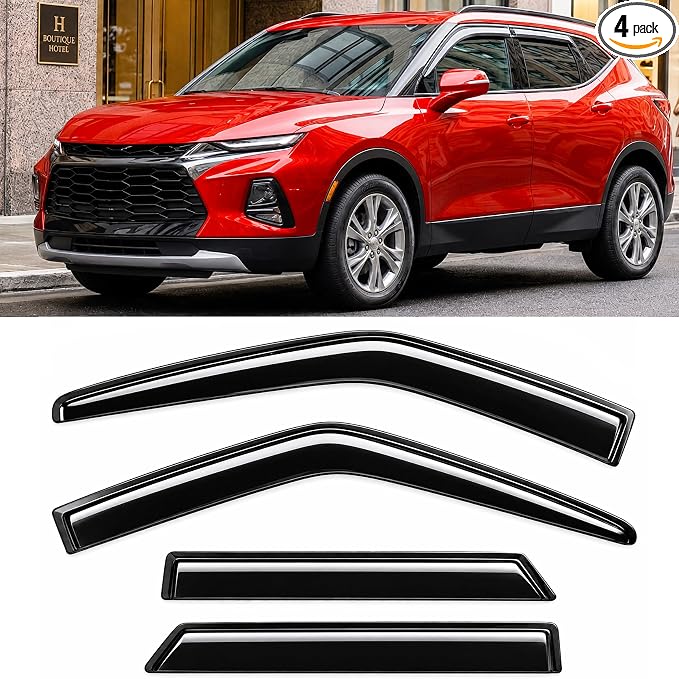 2019-2026 Tape-On Rain Guards for Chevrolet Chevy Blazer (Crossover) Side Window Visor Deflectors LT RS Premier Durable Tinted Shades 2020 2021 2022 2023 2024 2025