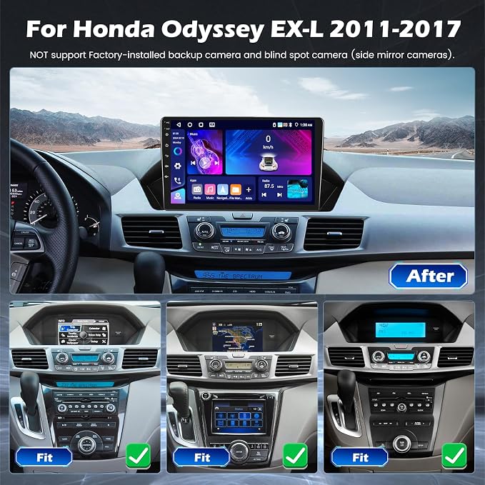 [4+64G] Android 15 Car Stereo for Honda Odyssey EX-L 2011-2017 with Wireless Carplay Android Auto, 9'' IPS Touch Screen Radio Bluetooth Mirror Link GPS WiFi SWC AI DSP/FM/RDS/EQ Backup Cam+Mic