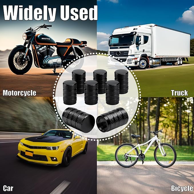 12PCS Tire Valve Stem Caps, Dust Proof, Anodized Aluminum Universal Tire Valve Stem Covers for Cars, SUV, Trucks, Bikes, Motorcycles, Bicycles(Black)