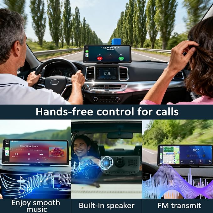 8.1" HD Carplay Screen for Car Stereo, 2K Dash Cam Wireless Portable Touch Screen Car Play with Apple Carplay & Android Auto with 1080P Back Up Camera, Bluetooth, Mirror Link, GPS, AUX, Voice Control