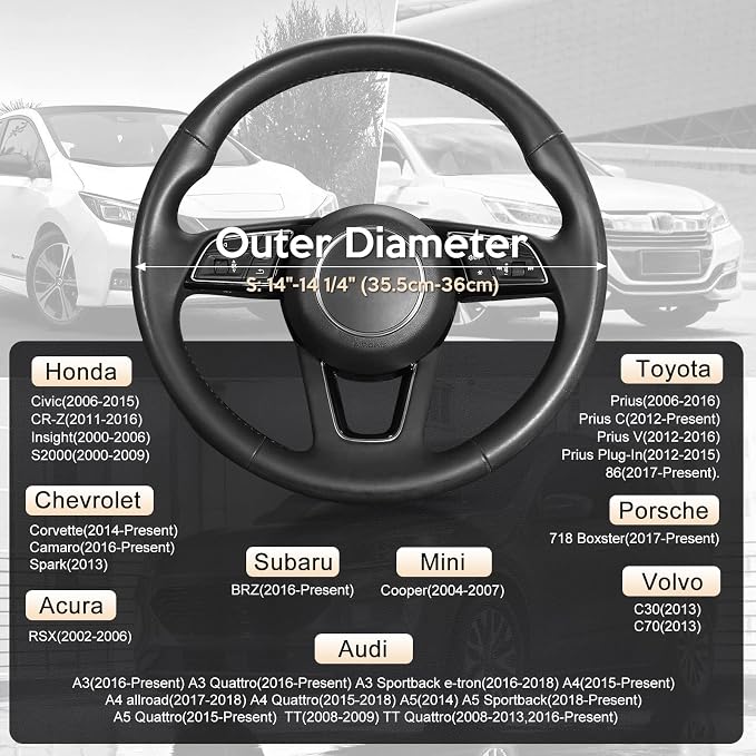 Car Steering Wheel Cover Small Size for Prius Civic Model 3 Model Y Camaro Rogue with 14-14 1/4 inches Outer Diameter, Black Microfiber Leather