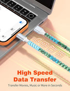USB A to USB C Cable 6FT,Beaded Charger Cord for iPhone 17 16 Pro Max 17e 15 Car play,Cute Type C Car Charger Charging Cord for iPad 10 11th A16/Samsung S26 S25 S24/Android Phone Girls Women,BlueGreen
