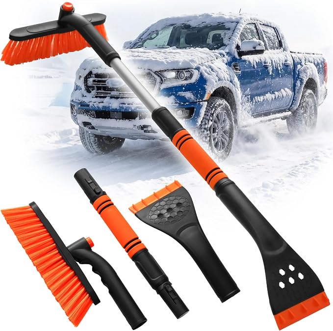 [Upgrade] 36" Extendable & Removable Snow Brush with Ice Scraper for Car Windshield, 360° Pivoting Brush Head, EVA Foam Grip for SUV, Trucks, Auto