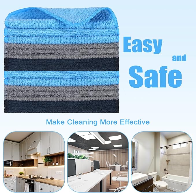 Cleaning Cloth Dry Erase Cloth Cleaning Rags Reasonable Kitchen Towels Microfiber Towels Cars Wash(6 x 6 Inch,Blue/Gray/Black,30 Pcs)