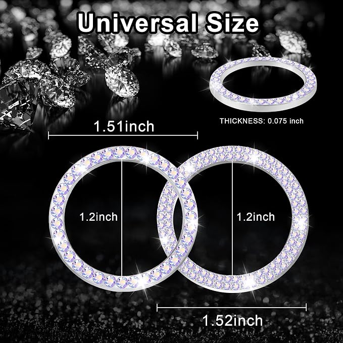 2 PCS Crystal Combinatorial Rhinestone Car Engine Start Decoration Ring, Push to Start Button Cover Sticker, Bling Car Interior Accessories for Women, Automotive Decals, Colorful