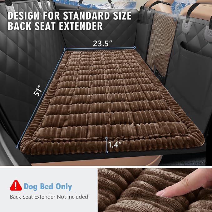 Backseat Dog Bed Non-Slip, Dog Bed for Car Back Seat Soft and Comfortable, Back Seat Pet Bed Mat for Travel, Pet Car Blanket for Backseat Extender and Seat Covers Brown (51”X 23.5”)