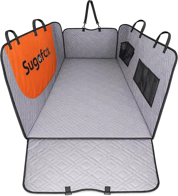 Dog Car Seat Cover for Back Seat - Upgraded PU Leather Dog Hammock, 400lbs Hard Bottom Backseat Pet Cover, Waterproof Anti-Scratch + Pet Safety Belt (Gray-54“x18”)
