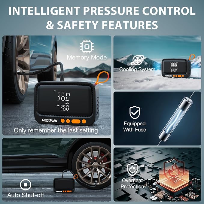 Tire Inflator Portable Air Compressor, 150 PSI Air Pump for Car Tires with Digital Pressure Gauge & Auto Shut-Off, Air Compressor Portable for Car, Motorcycle, Bicycle, Balls, Orange