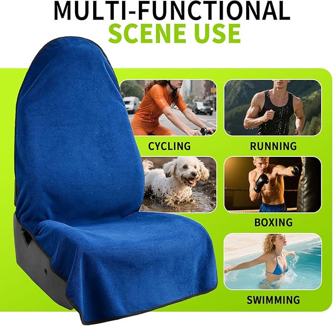 Towel Car Seat Cover Waterproof Blue for Truck SUV Front Seat Machine Washable - After The Gym, Runs, Swimming, Surfing