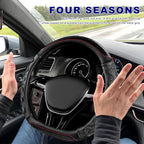 D-Shaped Steering Wheel Cover, Leather Car Wheel Protector with 3D Honeycomb Anti-Slip Design, Universal Breathable Comfy Cover Fits 14.5-15 Inch Steering Wheels, Car Accessories (Black)