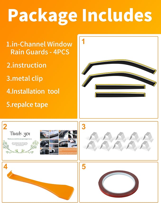 in-Channel Window Rain Guard for Jeep Compass 2017-2026 Rain Guards Side Window Visors Low Profile Vent Visor Extra Durable Window Deflectors Vent Shades