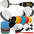 22Pack Drill Brush Attachments Set, Scrub Pads & Sponge, Buffing Pads, Power Scrubber Brush, Car Polishing Pad Kit,Wax Applicator Pad,Car Cleaning Kit,Cleaning Supplies,Masonry Brushes,White