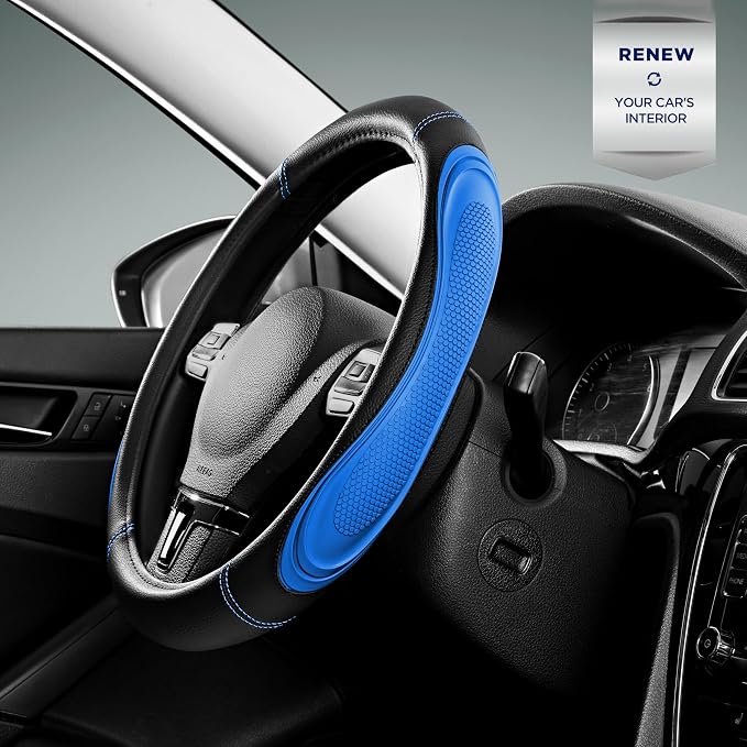 Car Steering Wheel Cover - Microfiber Leather Steering Wheel Wrap Sports 14.5-15 Inch Steering Wheel Cover Non-Slip for Men Women Blue Color