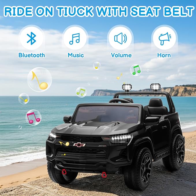 24V Licensed Colorado Electric Car for Kids, Ride on Toys for Toddlers with Remote Control, 2 Seater Electric Car Ride On Vehicle w/Bluetooth, Soft Start, LED Lights - Black
