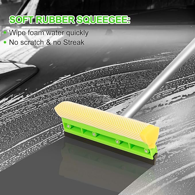 62'' Car Wash Brush with Long Handle Chenille Microfiber Car Wash Mop Mitt Kit Car Detailing Brush Cleaning Kit Window Squeegee Car Duster Drying Towels Tire Brush for Cars RV Truck Boat