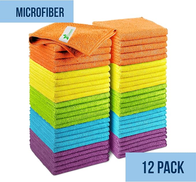 Microfiber Cleaning Cloth 11.5" x 11.5" 12 Pack - Edgeless Microfiber Towels for Cars, Cleaning Rags, Lint Free Car Microfiber Towel, Reusable Cleaning Cloths (Multicolor)