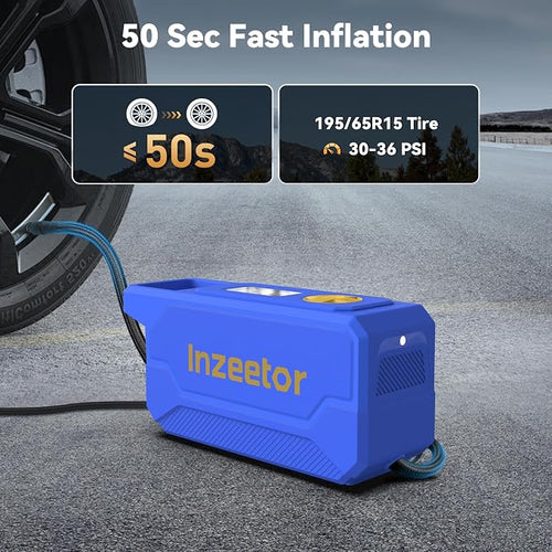 150 PSI Tire Inflator Portable Air Compressor, 12V DC Auto Shutoff Air Pump with Digital Pressure Gauge and Emergency LED Light for Car Tires, Bicycle & Balloons, Blue