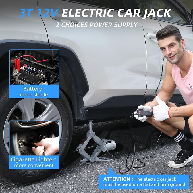 Electric Car Jack 3T Scissor Floor Jack Set 12V Automatic Vehicle Lift Kit for Road Emergency Tire Change Car Repair Tool for Sedans and SUV Gray