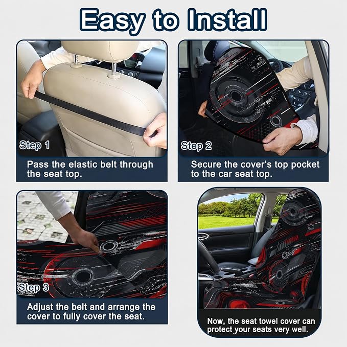 Car Seat Towel Cover for Front Seats, 1Pc Sweat Absorbent Car Seat Protector with Non-Slip Backing, Waterproof Towel Car Seat Covers for Runners, Gym, Swimming, Beach, Pets, Cyber Motion