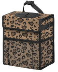 Corduroy Car Trash Can with Lid and Mesh Pockets - Leakproof Organizer,Multipurpose Waterproof Garbage Can/Trash Bin for Car(Leopard Print-2 Gallons)