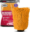 AIDEA Car Wash Mitt Microfiber, 1PK, Car Wash Brush, 7.12' X10.14'' | Scratch Free Lint-Free, Premium Chenille Microfiber Mitt, Regular Size, Orange