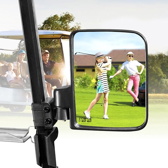 Golf Cart Mirror No Drilling Side Mirrors Universal for Yamaha, Club Car, EZGO, Folding Side Rear View Mirrors Adjustable 180 Degree HD Glass