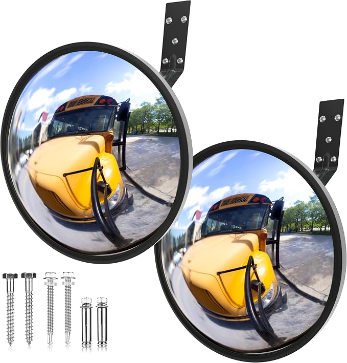 2Pcs 12" Acrylic Convex Mirror – 160° Wide-Angle Traffic Blind Spot Mirrors, Adjustable Corner Mirror in Garage, Driveways, Stores, Warehouses, for Outdoor and Indoor Use