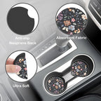 Colorful Wildflower Steering Wheel Cover with 2 Pcs Car Coasters Neoprene Steering Wheel Cover for Women Men Anti-Slip Breathable Car Accessories Universal 15 Inch Fit Auto Cars Trucks