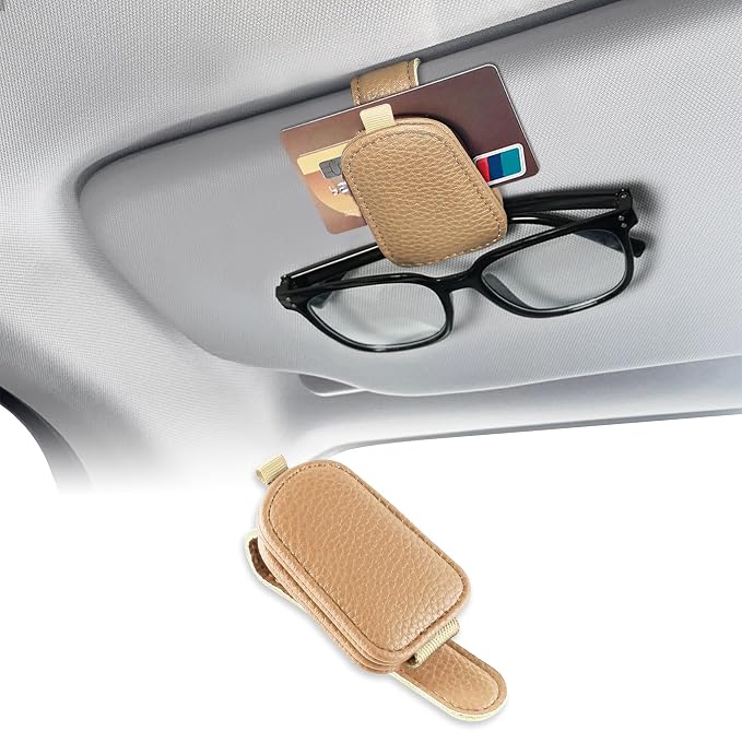 Sunglasses Holders for Car Visor, Sunglass Car Organizer, Leather Magnetic Buckle Sun Visor Sunglass Clip, Car Accessories Ticket Card Clip Sunglasses Mount Fit Truck (Gold, 1PCS)