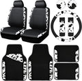 Cow Print Car Accessories Sets Faux Leather Car Seat Covers & Cow Car Mats & Cow Steering Wheel Cover Seat Belt Pads Universal fit for SUV,Van,Saden,Truck Cute Automobile Interior Sets Women
