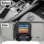 2 Pack Car Sun Visor Organizer, Auto Interior Accessories Tactical Molle Panel & PU Leather Visor Storage Pouch with Sunglasses Clip, Multi-Pocket Document Holder for Truck SUV Car Gear