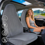2 Pack Waterproof Towel Car Seat Covers, 1kg Heavy Duty 3-Layer Microfiber Sweat Protector, Non-Slip Machine Washable Universal Bucket Seat Covers for Cars, SUVs, Gym, Beach, Pets, Gray