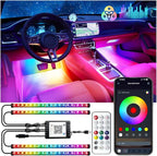 RGB-IC Car LED Interior Strip Lights with Remote Control, Dream Color APP Control Car Inside Ambient Lighting, Multicolor USB Footwell Under Dash Neon Light Kits for Cars,SUVs,ATV,Truck, DC5V