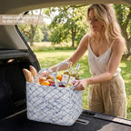 Floral Fabric Storage Basket Car Interior Storage Basket Underwear Sundries Laundry Baskets Supplies Home Organizer Bag (blue bow)