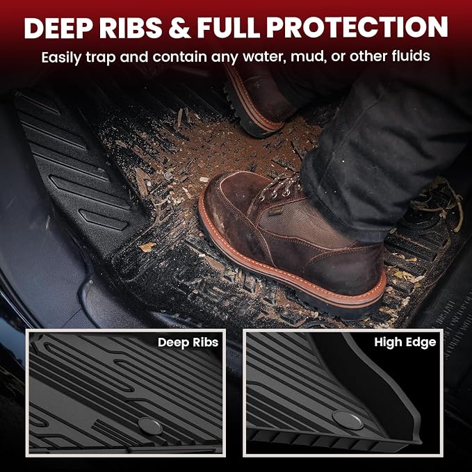 Floor Mats for Ford Explorer 2020-2021 6 Passenger TPE Custom Fit All Weather Protector Anti-Slip Floor Liners, 2021 2020 Explorer 6 Seats Accessories, 1st 2nd & 3rd Row, 4pcs Black