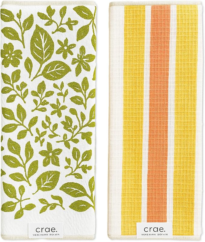 crae. Microfiber Hand Towel & Washcloth Set of 2 - Double-Sided, Waffle Weave, Super Absorbent, Lint-Free, Fast Drying - Pat and Tricky Pattern for Bathroom, Kitchen, Car, and Window Cleaning