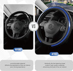 Leather Steering Wheel Cover – Black & Blue, Universal Fit 14.5-15 Inch, Microfiber Leather, Anti-Slip & Breathable Design for Men and Women