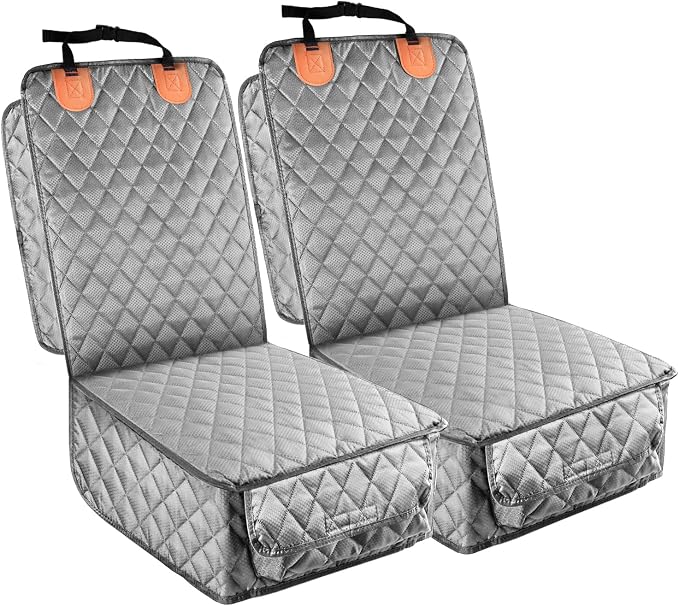 Front Seat Cover 2 Pack, Full Protection Dog Car Seat Cover with Side Flaps, Nonslip Scratchproof Captain Chair Seat Cover Fits for Cars, Trucks, SUVs, Jeep (Gray)