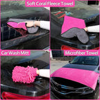 Car Detailing Kit, Interior Exterior Cleaning Set for Vehicles | Soft Microfiber, Lint-Free, Scratch-Proof, 17 Pcs Complete Set, Pink Styling, Perfect Women Gift, Portable Bag