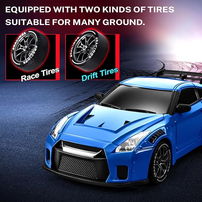 RC Drift Car, 1:24 Remote Control Car for Kids, 20KM/H 4WD High Speed RC Cars with Lights, Extra Racing Tires, Vehicle for Adults Boys Girls