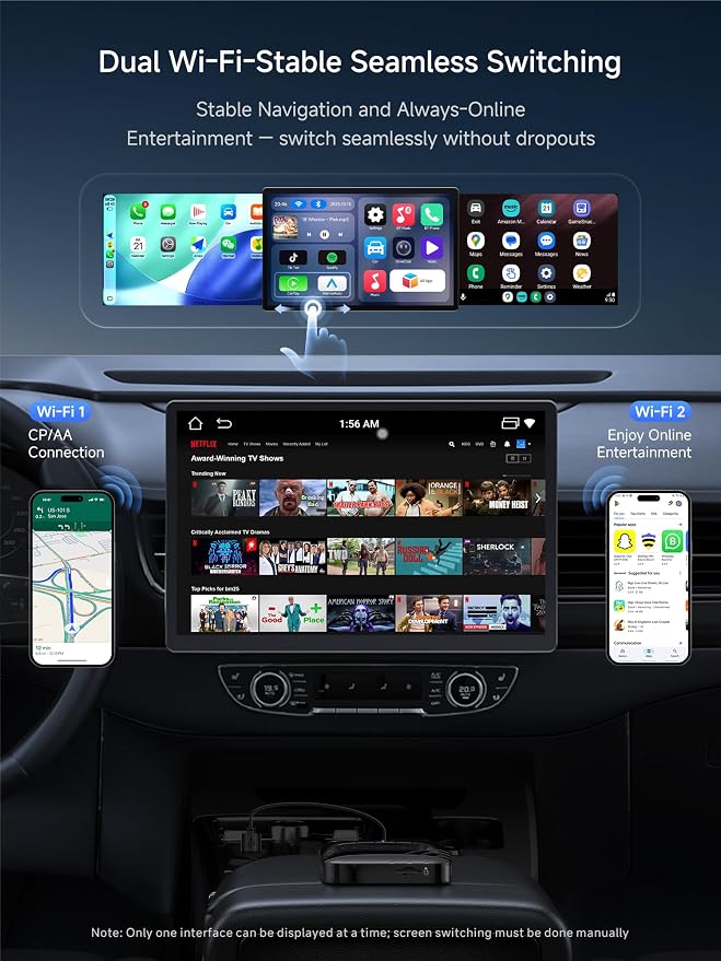 Wireless CarPlay&Android Auto Adapter Magic AI Box 4GB+32GB | Dual-WiFi Stability Enjoy Video & Music Apps, Compatible with Wired Factory CarPlay&Android Auto, Support for YouTube/Netflix