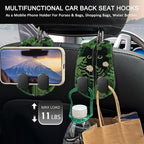 2PCS Car Seat Back Storage Headrest Hooks, Black Cat Floral Purse Holder Bags Hanger, PU Leather Double Metal Hook for Backseat Organizer, Women Car Accessories Organization