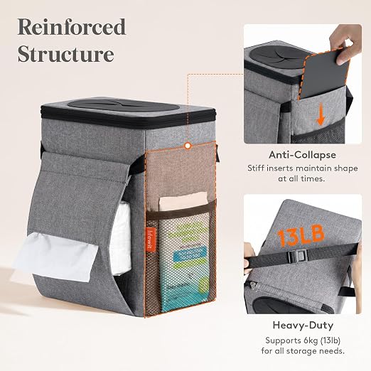 Car Trash Can with Lid and Tissue Holder, Leak-Proof Waterproof Automotive Garbage Cans, Car Accessory Interior, Trash Bin for the Back/Front/Console of Car, 2 Gallons, Grey