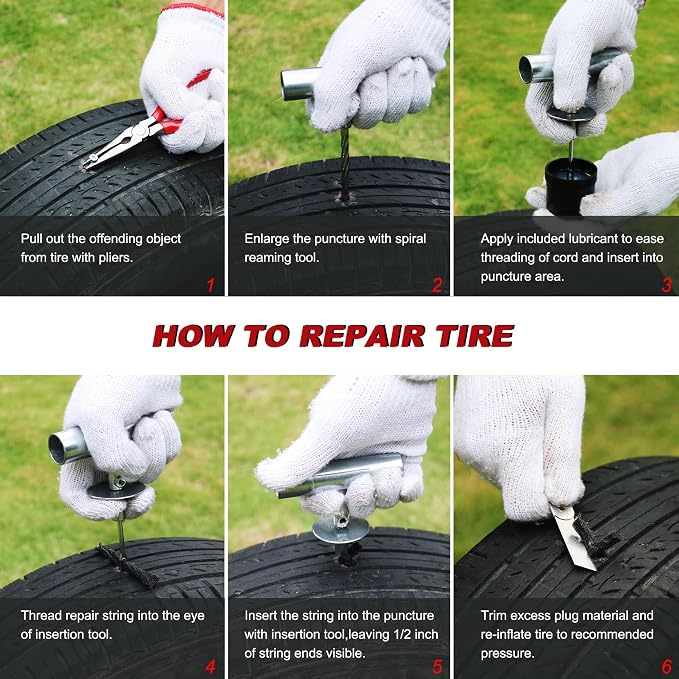 35-Piece Heavy Duty Tire Plug Kit – Professional Flat Tire Repair for Car, Truck, Motorcycle, ATV, SUV – T-Handle Tools, Storage Case – Easy Puncture Repair, No Tire Removal Needed