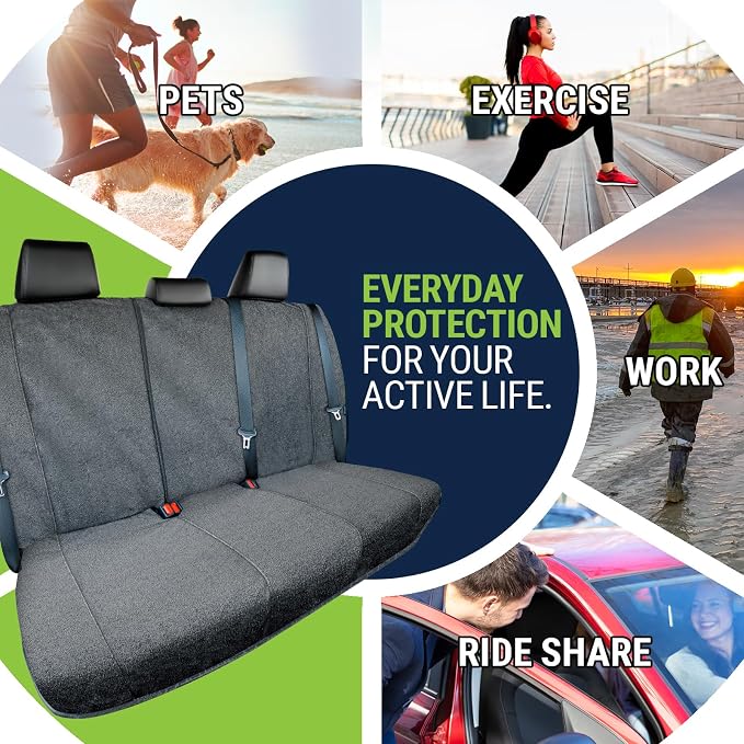 Back Seat Towel Seat Cover for Cars; Great for After Gym Workouts, Dogs, and Outdoor Activities; Universal Fit for Cars SUVs Vans Trucks Rear Seats, EZ fit, Non Slip Grip, Grey