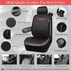 Leather Car Seat Cover Full Set with Steering Wheel Cover and 2PCS Seat Belt Shoulder Pads,for Trucks and SUV with Built-in Seatbelts and Front Seat Side Armrests(Combo Set, Black and Red)